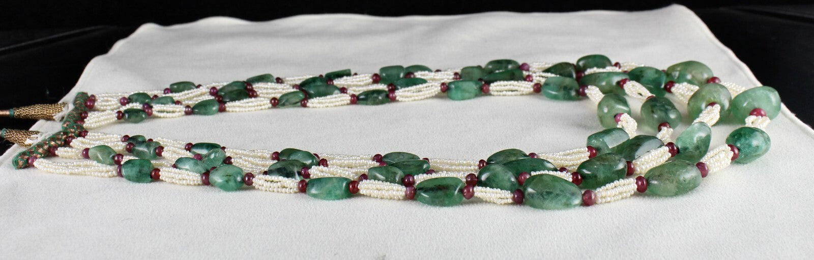 Vintage Natural Emerald 826 Ct Pearl Ruby Beaded Wedding Necklace For Women