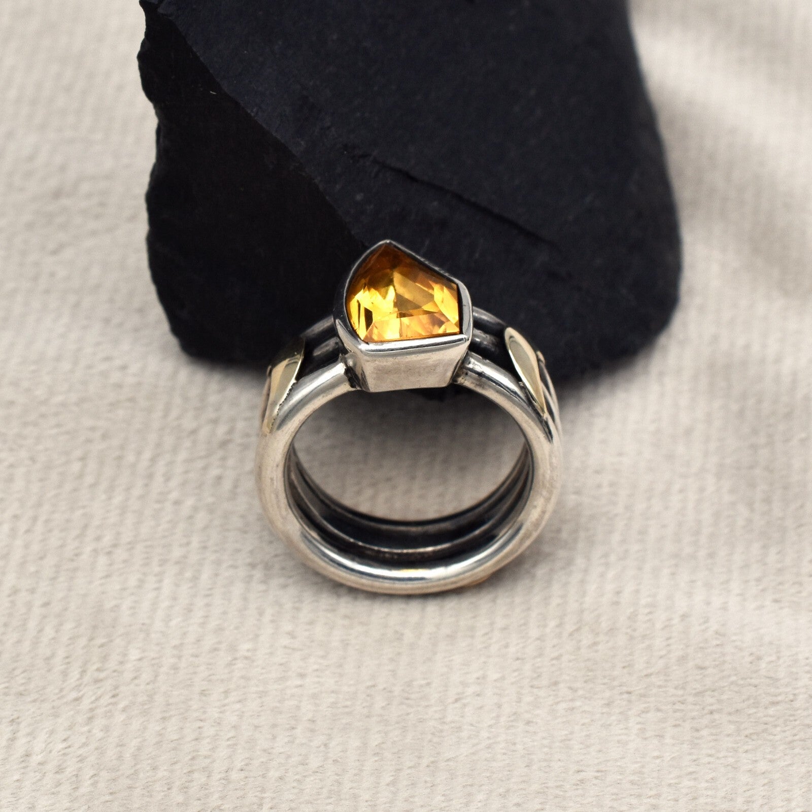 Vintage Citrine 10ct Ring 18k Gold 925 Sterling Silver November Birthstone