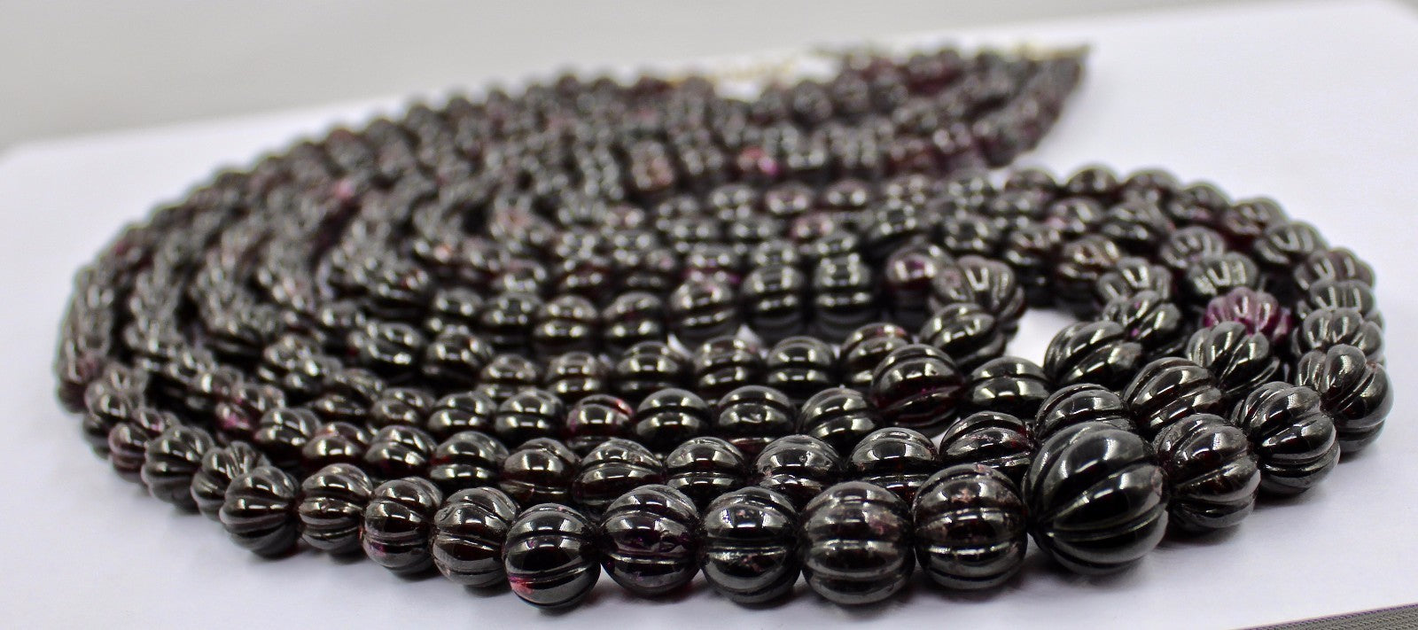 Natural Garnet 2392 Ct Carved Melon Beads Necklace Sterling Silver Hook