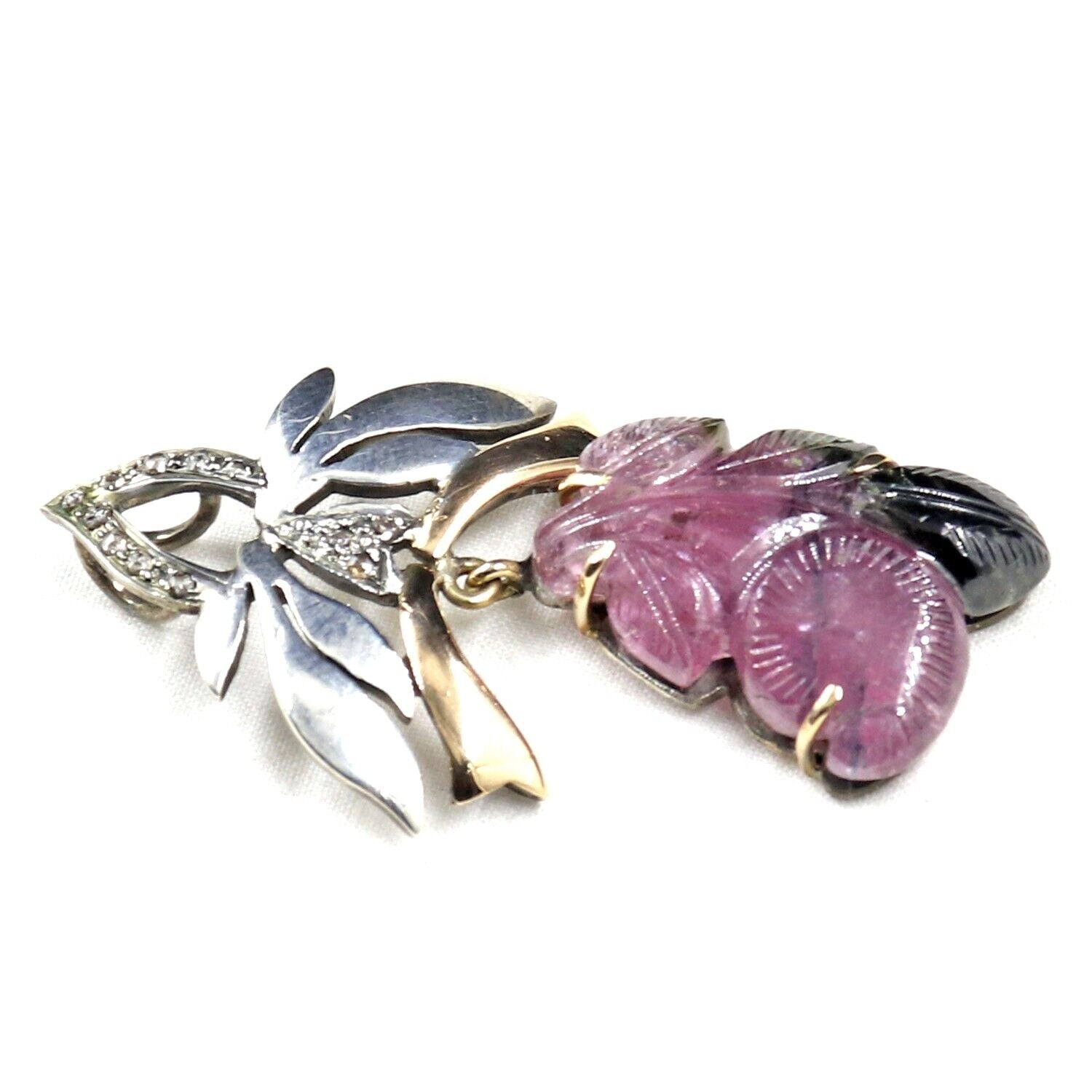 MULTI COLOUR TOURMALINE DIAMOND VICTORIAN PENDANT IN 925 SILVER & 18K GOLD