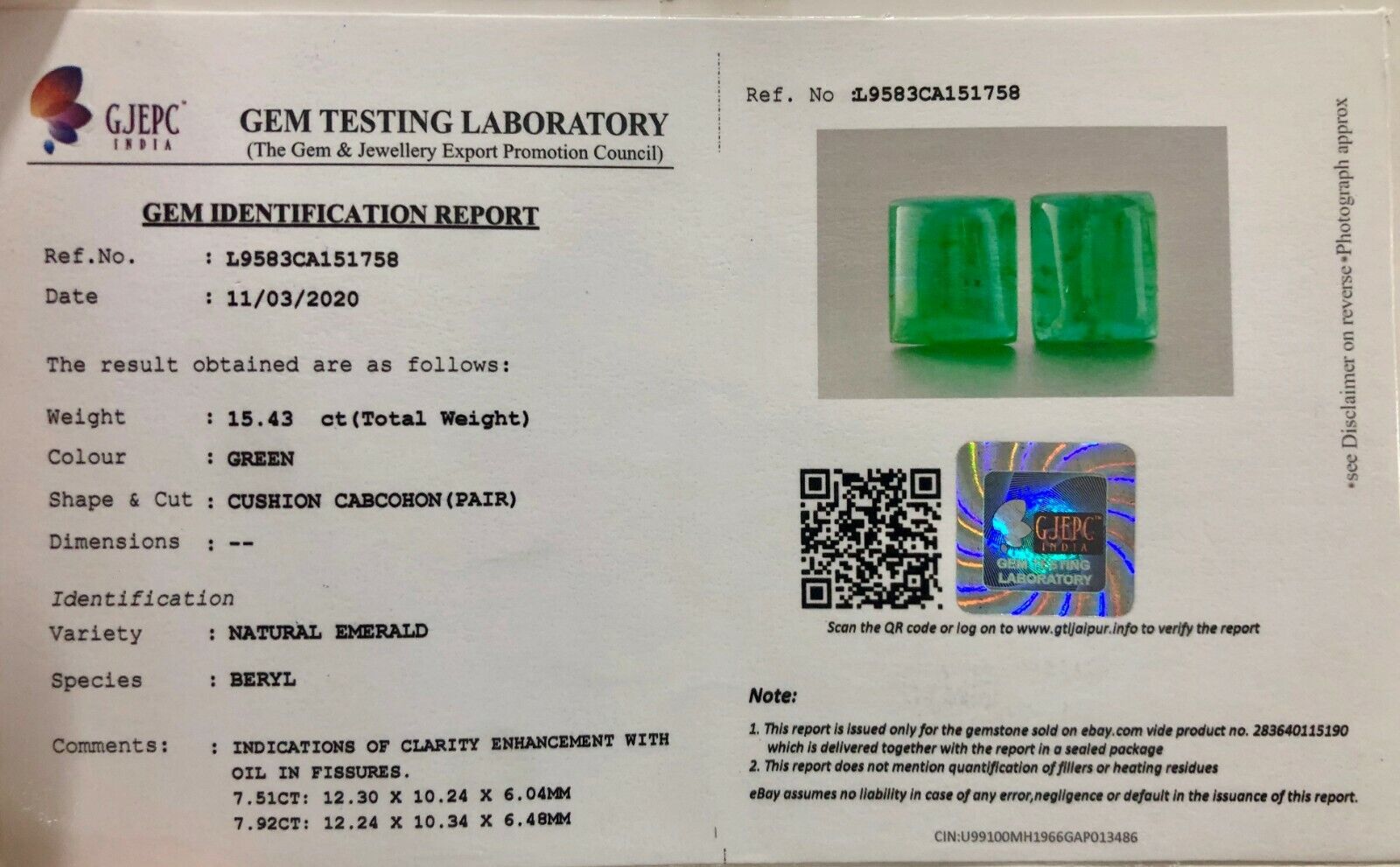 GTL CERTIFIED NATURAL ZAMBIA EMERALD CABOCHON 15.43 CARATS GEMSTONE PAIR EARRING