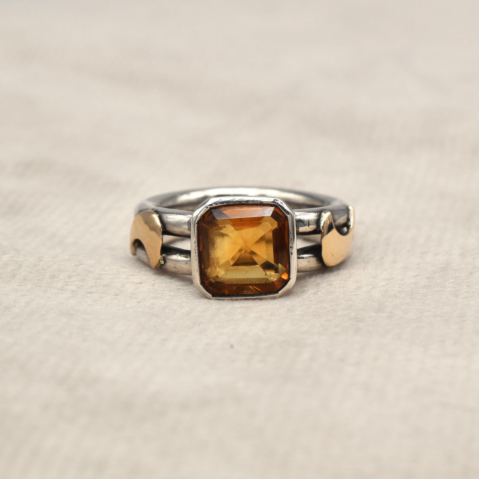 Vintage Citrine 10ct Ring 18k Gold 925 Sterling Silver Women November Birthstone