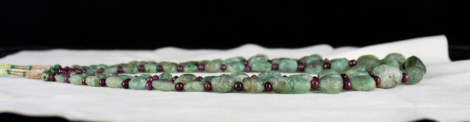 Certified Antique Natural Emerald Ruby 632 Cts Beaded Carved Drill Necklace