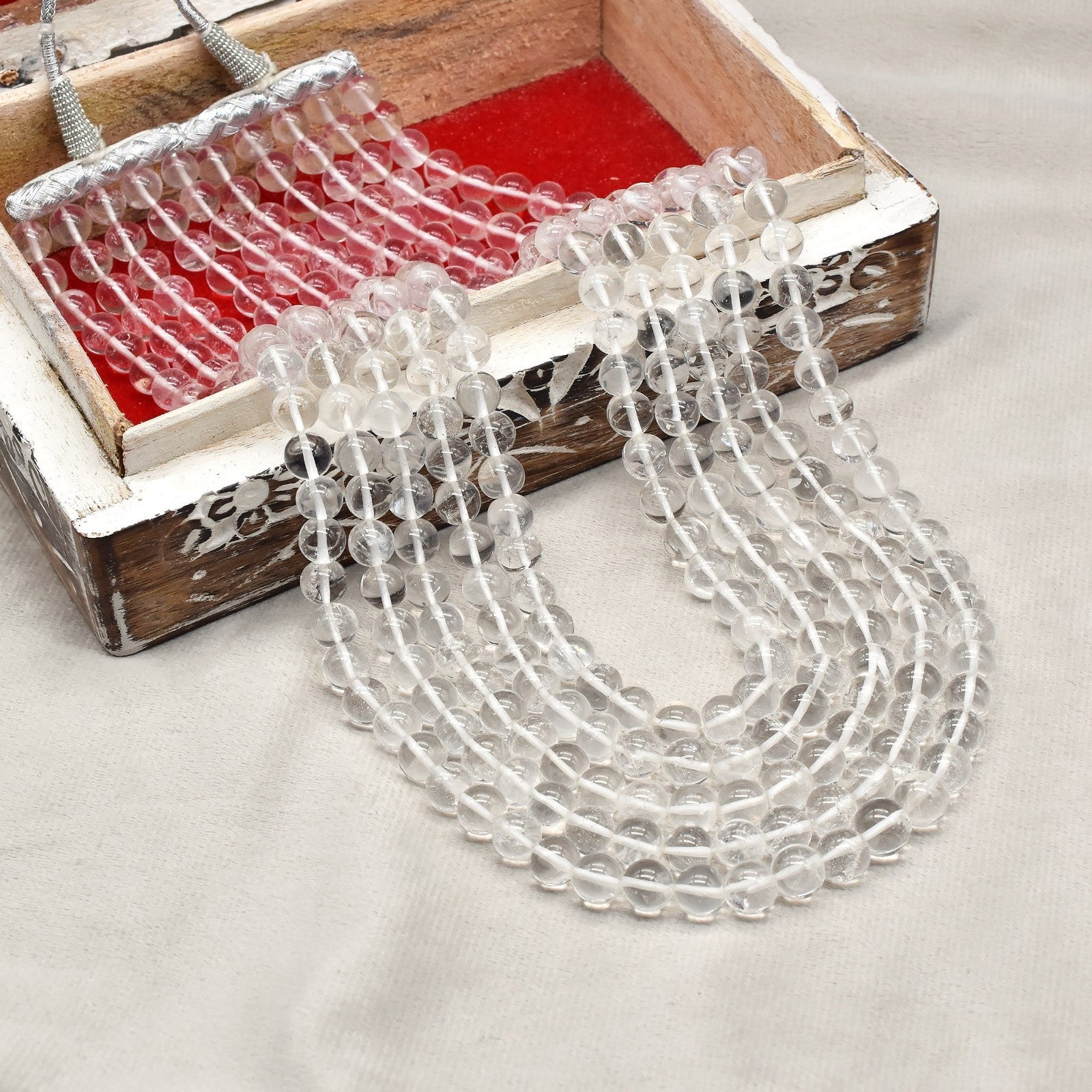 Natural Rock Crystal Quartz Round Beads Necklace 5L 1347 Ct Gemstone Fine String