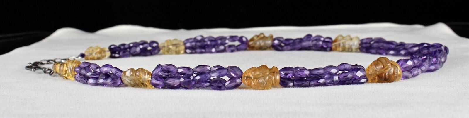 NATURAL AMETHYST FACETED CITRINE GANESHA CARVED BEADED 331 CTS DESIGNER NECKLACE