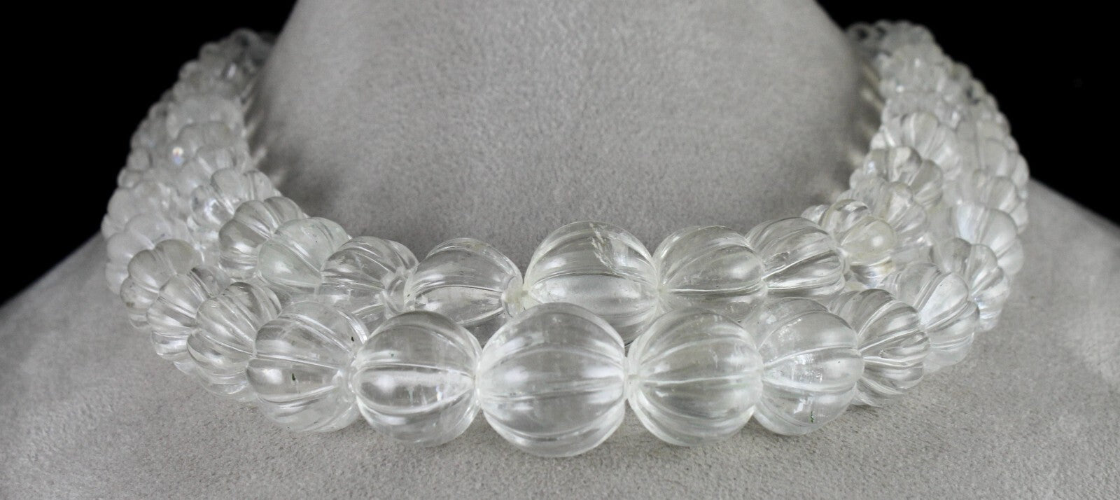 Natural Rock Crystal Quartz 1407 Ct Carved Melon Beads Gemstone Necklace