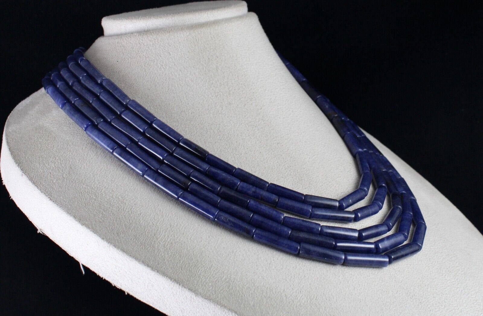 NATURAL BLUE AVENTURINE TUBE GEMSTONE 5 LINE 896 CT SEMI PRECIOUS BEADS NECKLACE