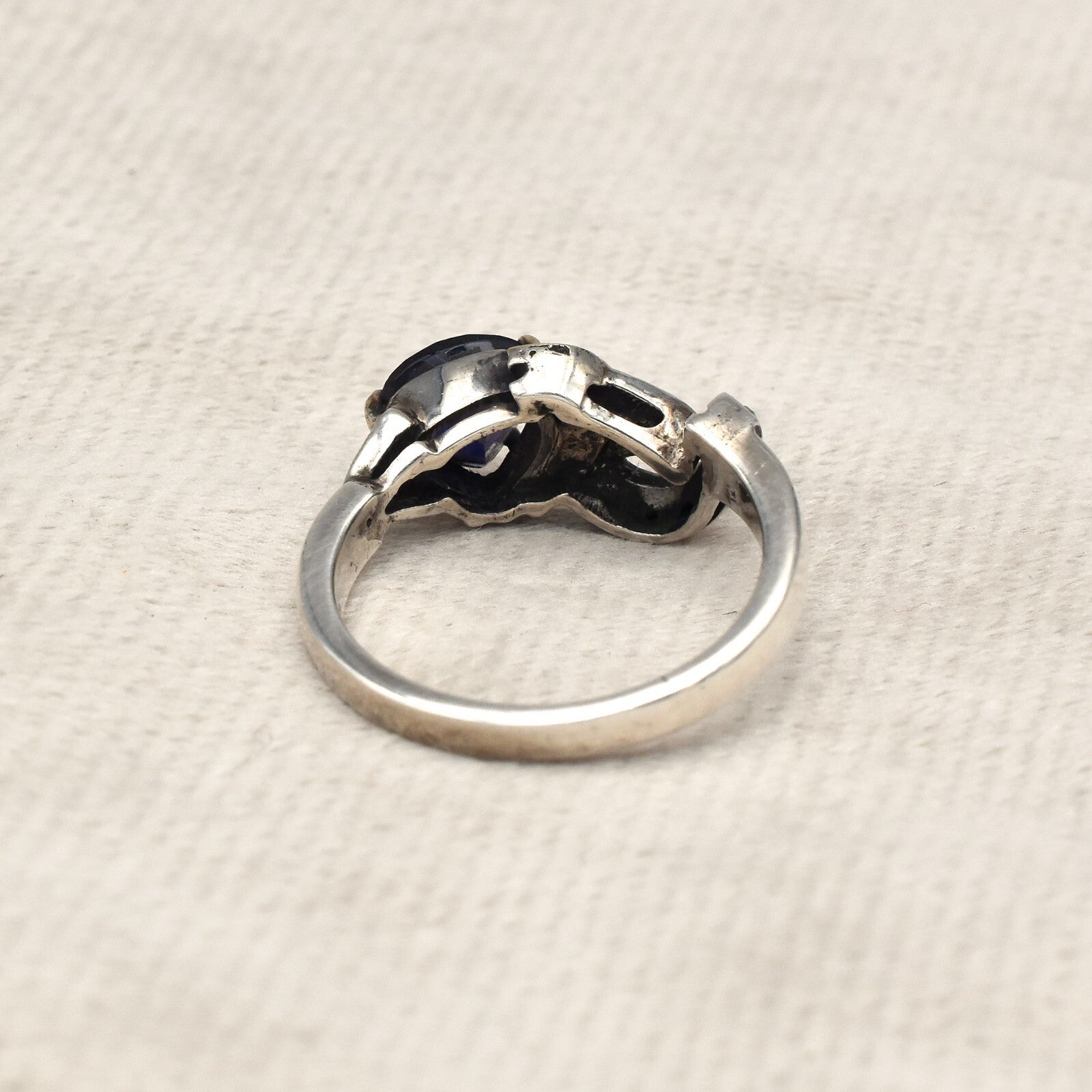 Vintage Blue Iolite 10ct Heart Cut 18k Gold Sterling Silver Victorian Ring