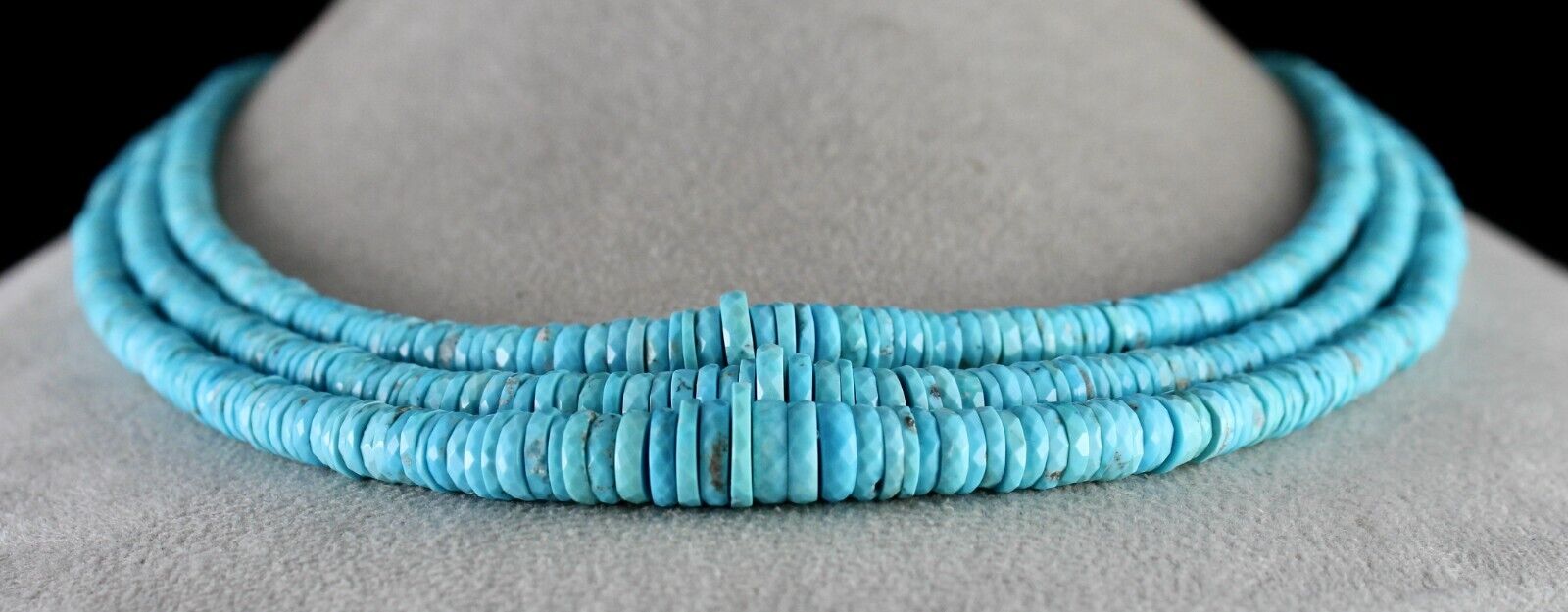 REAL NATURAL TURQUOISE FACETED BUTTON BEADS 3 L 441 CT GEMSTONE FASHION NECKLACE