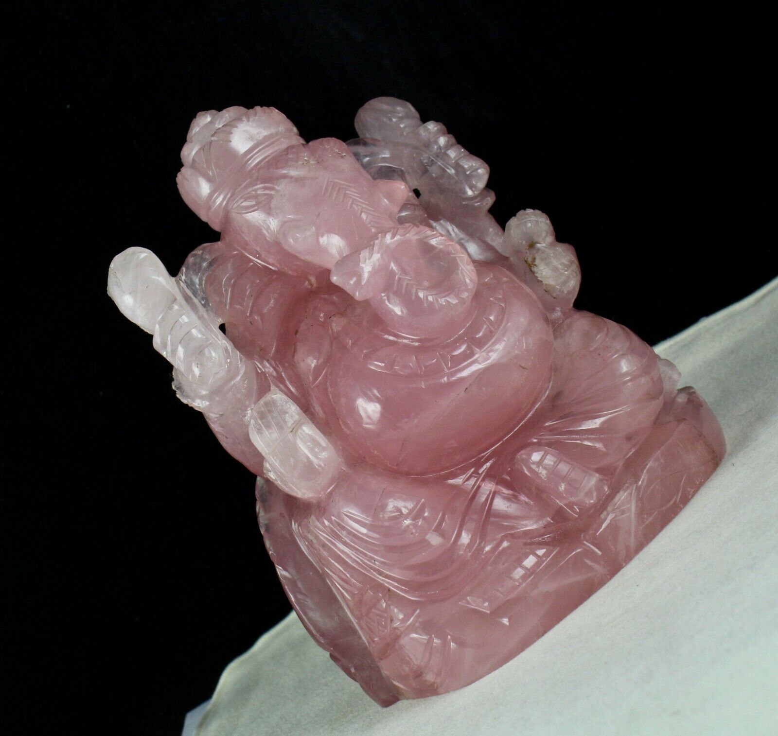 PINK 6" INCH NATURAL ROSE QUARTZ LORD GANESHA 8960 CARATS GEMSTONE STATUE FIGURE