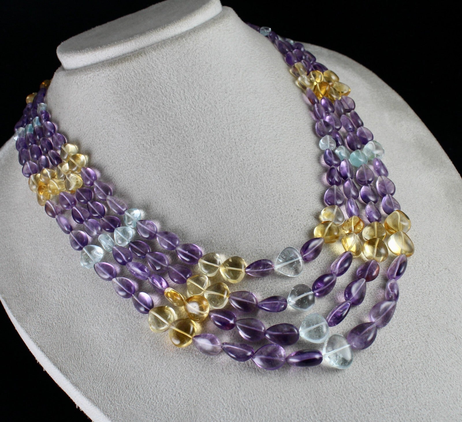 Certified Natural Multi Amethyst 652 Ct Citrine Blue Topaz 4 L Stone Necklace