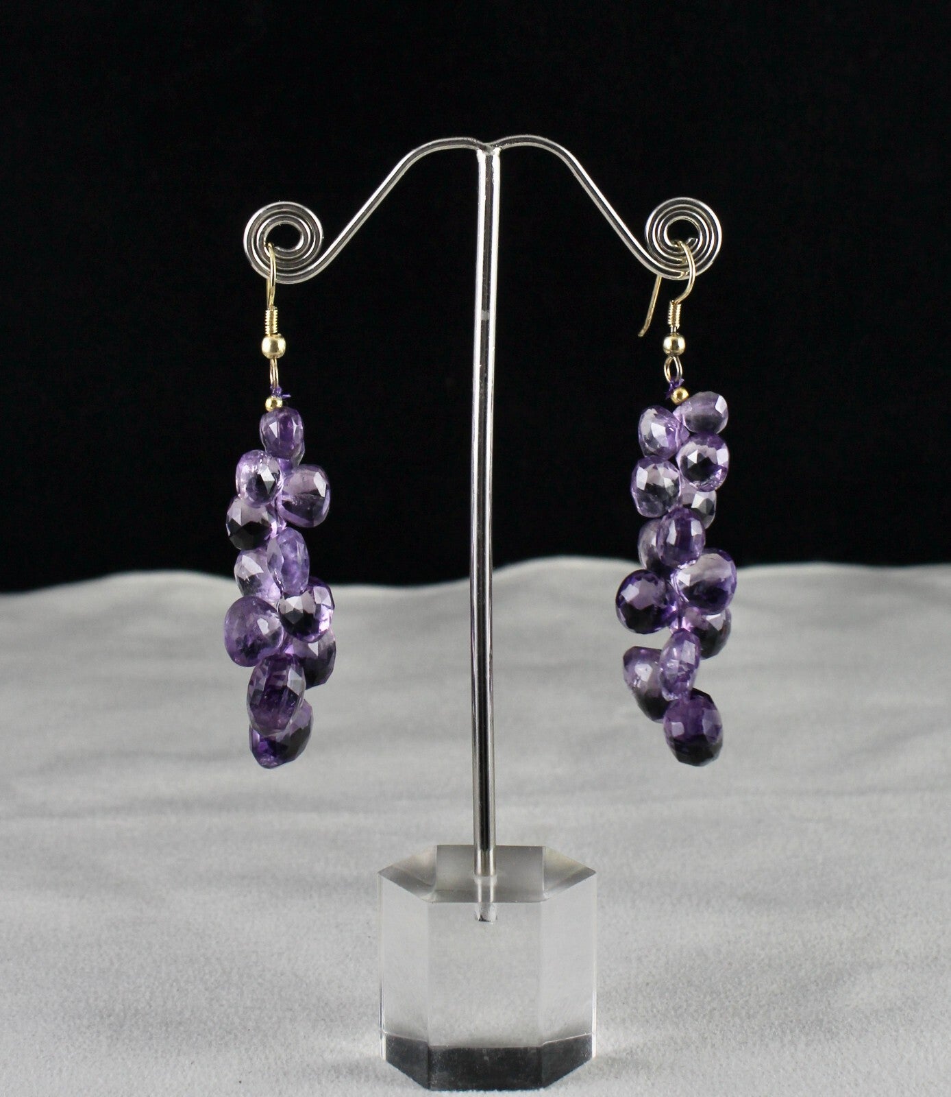 Natural Amethyst 80 Ct Beads Teardrop Fashion Gemstone Metal Earrings