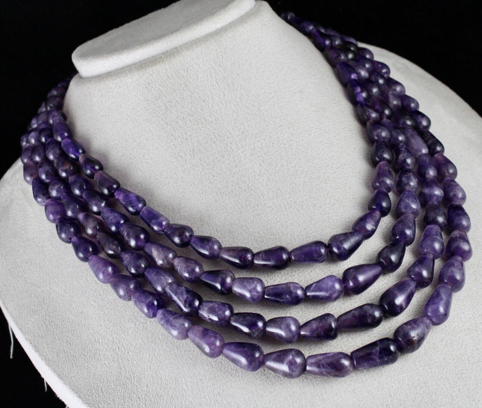 NATURAL PURPLE AMETHYST BEADS TEAR DROPS 4 L 1028 CT GEMSTONE FINEST NECKLACE