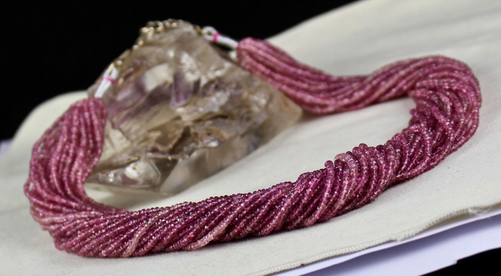 NATURAL PINK TOURMALINE BEADS FACETED 915 CTS GEMSTONE LADIES SILVER NECKLACE