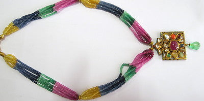 22k Gold Jadau Pendant Colombian Emerald 281ct Rainbow Beads Certified