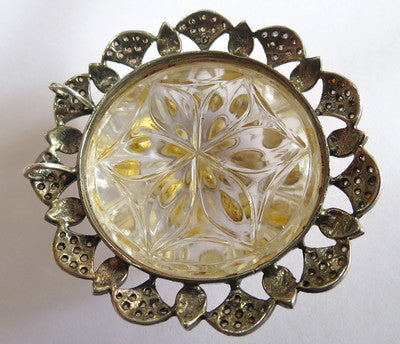 Certified Antique Natural Rock Crystal Jadau Rubies 10ct Sterling Silver Pendant