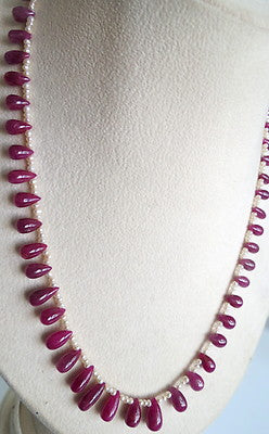 Certified Natural Ruby 160 Ct Pearl Beaded Vintage Necklace String 60 Pc