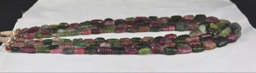 Certified Natural Multi Colour Tourmaline Carved Beads Necklace 1074 Ct Gemstone