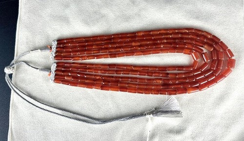 Carnelian Beaded Necklace 5 Line Tube Gemstone 743 Ct Fashion