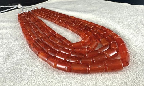 Carnelian Beaded Necklace 5 Line Tube Gemstone 743 Ct Fashion