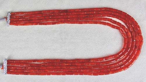 Natural Red Carnelian Gemstone Necklace 492 Ct Fancy Tube Beads 5 Line