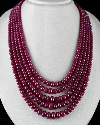 Certified Natural Unheated Ruby Beads Necklace, 1557 Ct Round 12mm, 5 Line