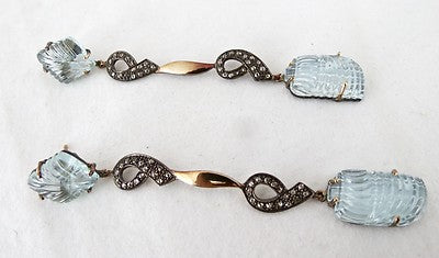 Certified 18k Gold Sterling Silver Natural Diamond Blue Aquamarine 92ct Earrings