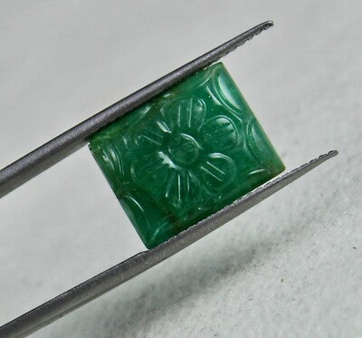 Natural Emerald 6.37 Ct Carved Rectangle Gemstone For Ring Pendant Brooch
