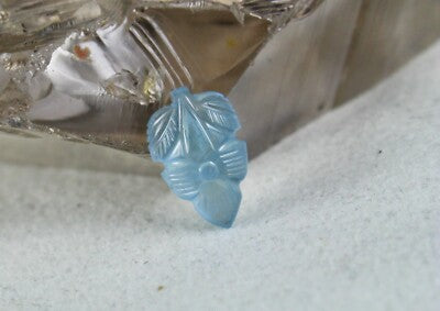 Classic 3.84 Ct Natural Blue Aquamarine Carved Leaf Gemstone Pendant Ring