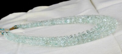 Certified Aquamarine Melon Beaded Necklace 567 Ct Natural Gemstone String