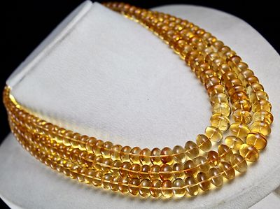 Certified Natural Yellow Citrine 3l 994ct Beads Round Gemstone Necklace