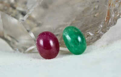 Certified Natural Ruby Emerald Cabochon Oval 2 Pc 13.34 Ct Gemstone Pendant Ring
