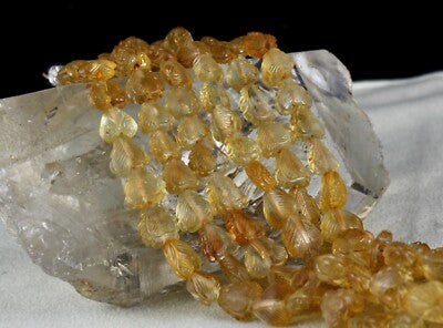 Certified Natural Citrine Heart Beads 552ct Yellow Gemstone Vintage Necklace