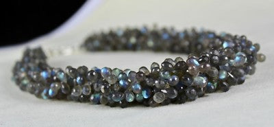 561 Ct Natural Labradorite Briolette Necklace 18" Sterling Silver Women