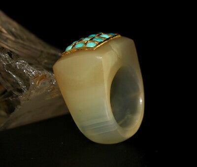 Antique Yellow Chalcedony 10ct Blue Turquoise 22k Gold Classic Ring For Women