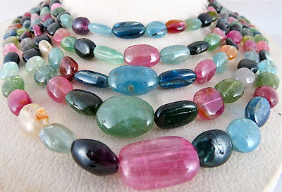 Certified Natural Multi Tourmaline 848 Ct Aquamarine Gemstone Fine Necklace