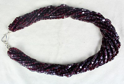 Natural Garnet Square Beads 12 L Red 1670 Ct Gemstone Sterling Silver Necklace