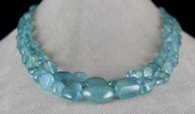 Certified Natural Blue Aquamarine 559 Ct Bead Necklace Tumble Gemstone String 2l