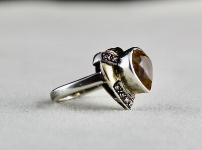 Antique Natural Yellow Citrine 10ct Heart Cut 18k Gold Silver Victorian Ring