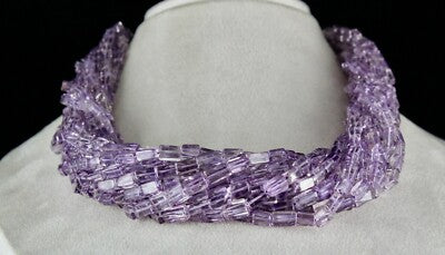 Natural Amethyst Tube Beads 1439 Carats Sterling Silver Gemstone Necklace