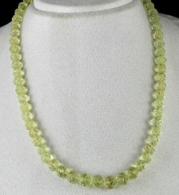 Natural Lemon Quartz Necklace 229ct Semi Precious Gemstone Carved Beads Unique