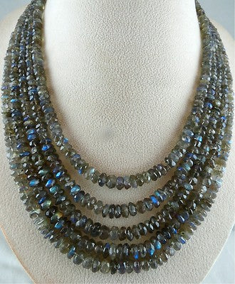 Labradorite Faceted Round Beads 10ct 5 L 775 Cts Sterling Silver Necklace