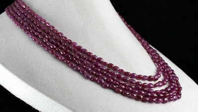 Certified Natural Unheated Ruby Necklace 5 Line 586 Ct Gemstone Beaded String
