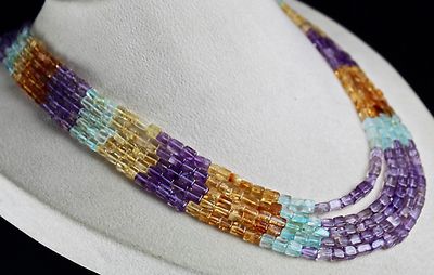 Natural Aquamarine 471ct Peridot Citrine Amethyst Square Bead Necklace