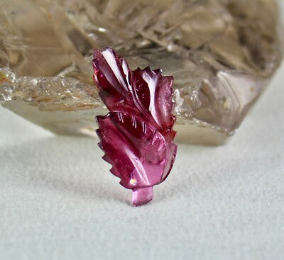 Natural Pink Tourmaline Gemstone Carved Leaf 19.49 Ct For Pendant Ring Wedding