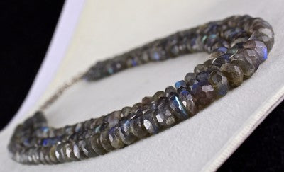 Natural Labradorite 1001 Carats Faceted Round Gemstone Sterling Silver Necklace