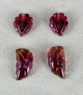 Natural Pink Tourmaline 20.59ct Carved Gemstones For Earrings Set 4 Pcs