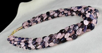Natural Rose Quartz Iolite Beads 8 Line 792 Ct Fashion Necklace For Women