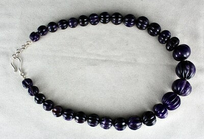 Natural Amethyst Carved Melon Bead 23mm 810ct Sterling Silver Gemstone Necklace