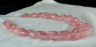 Natural Rose Quartz 683 Ct Beaded Necklace 2 Line Nugget Gemstone Strings